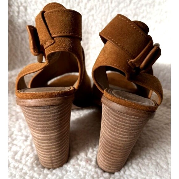 Marc Fisher Suede Sandals Womens 8 US Strappy Block Heel Brown Open Toe Booties - Picture 4 of 13